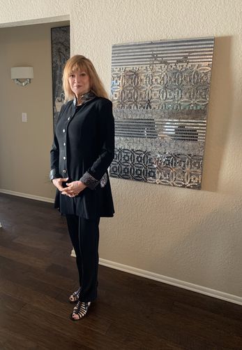 Customer photo review of Joseph Ribkoff Black/Silver Paillette Trim Long Peplum Jacket 204090 NEW