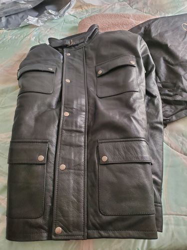 Customer photo review of Mosley's leather jacket with collar belt