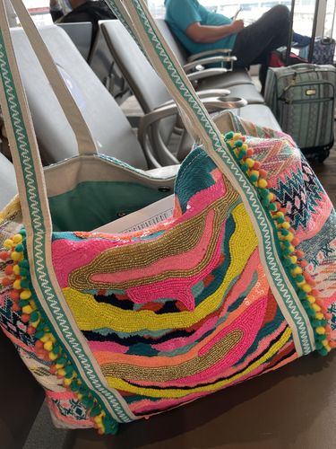 Customer photo review of Daphne Embellished Multi-colored Hand Beaded Tote
