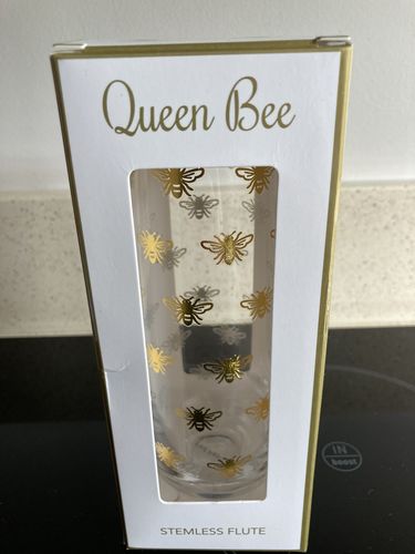 Customer photo review of Glittering Queen Bee Stemless Champagne Flute Glass