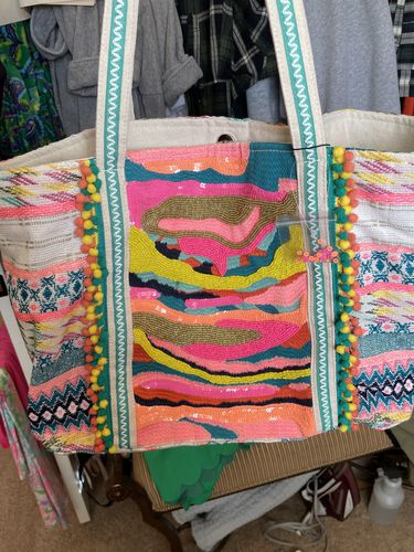 Customer photo review of Daphne Embellished Multi-colored Hand Beaded Tote