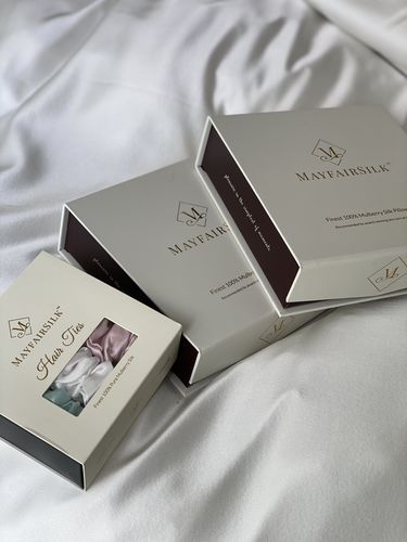 Customer photo review of Brilliant White / Teal Breeze / Precious Pink Silk Scrunchies Set