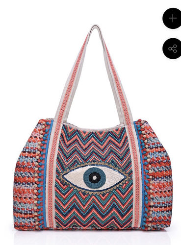 Customer photo review of Evil Eye Good Luck Hand Beaded Orange and Blue Tote Bag