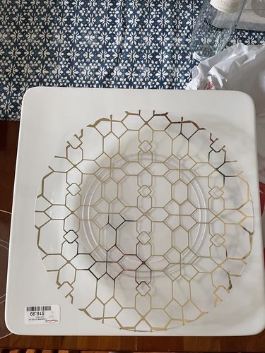 Customer photo review of Round Clear • Gold Pattern Plastic Plates | 10 Pack