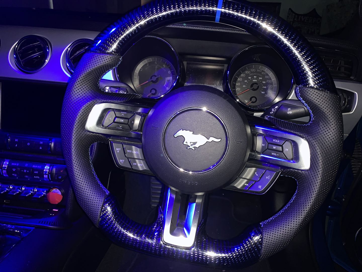 Customer photo review of 2015-2020 Custom made Mustang Carbon Fiber Alcantara Racing Inspired Steering Wheel with Digital Rev Meter