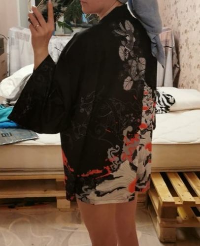 Customer photo review of Japanese Floral Koi Fish Black Kimono Shirt