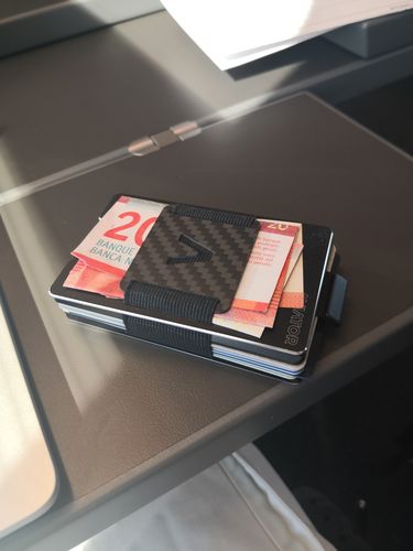 Customer photo review of Obsidian Black Aluminum Slim Wallet