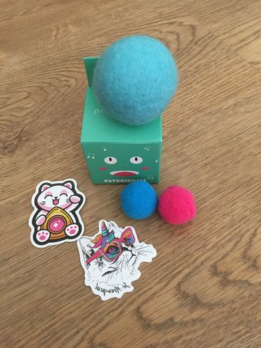 Customer photo review of Bola Interativa para Gatos, com Catnip - Brinquedo com diferentes sons (Rã, Grilo, Pássaro)