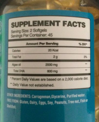 Customer photo review of Vegan Algae Omega-3 Pure DHA Supplements for Adults 90 Softgels