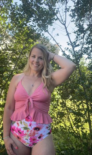 Customer photo review of Leisure Reversible Bottoms | Watermelon/Floral