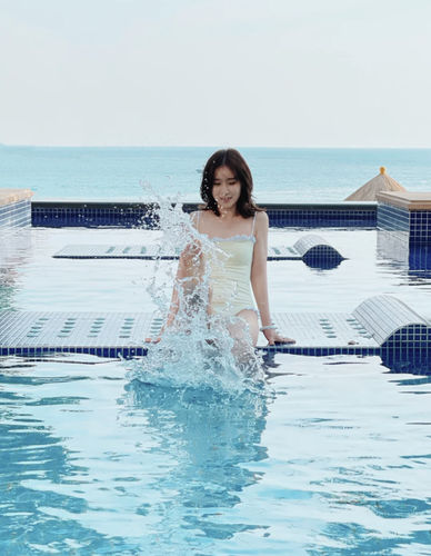 Customer photo review of AtlanticBeach 2021 New Striped Falbala One-piece Swimsuit