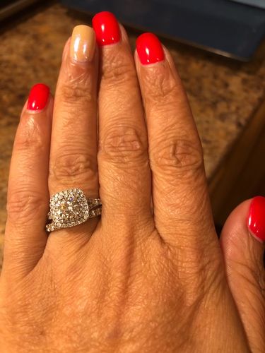 Customer photo review of Halo Cushion Colorful Moissanite Pave Sterling Silver Engagement Ring