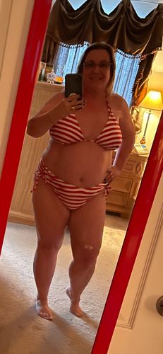 Customer photo review of Red & White Stripe Triangle Top