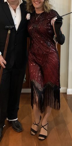 Christine T. review of 1920s Red & Black Beaded Mable Flapper Dress image 1 out of 1