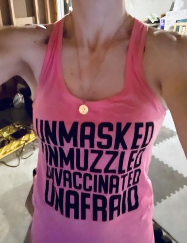 Customer photo review of Unmasked Black Print Women's Apparel
