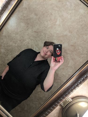 Customer photo review of Black V-Neck Causal Kimono Shirt (No Buttons)