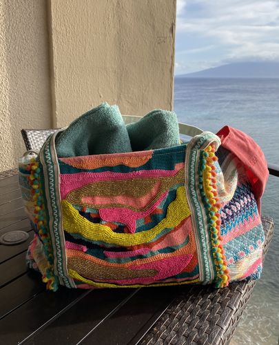 Customer photo review of Daphne Embellished Multi-colored Hand Beaded Tote