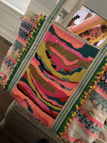 Customer photo review of Daphne Embellished Multi-colored Hand Beaded Tote