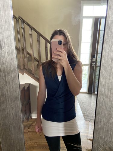 Customer photo review of Natural Vibe Modal Wrap Top (Navy)