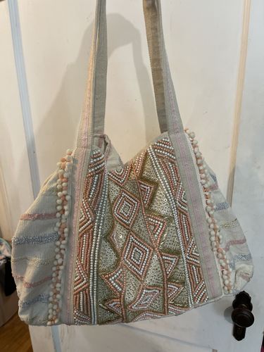 Customer photo review of Rose Gold Tote-Hand Beaded Metallic Tote For Women