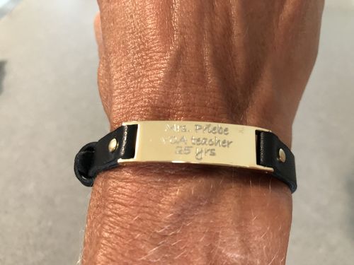 Customer photo review of Engravable Stainless Steel Black Leather ID Bracelet