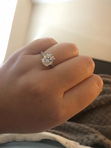 Customer photo review of Oval Cut Moissanite Pave Sterling Silver Engagement Ring