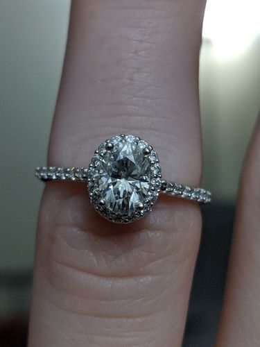 Customer photo review of Halo Oval Cut Moissanite Pave Sterling Silver Engagement Ring
