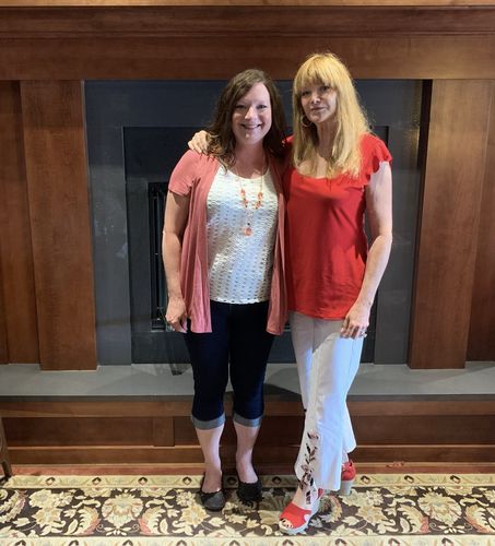 Customer photo review of Joseph Ribkoff Lipstick Red Scoop Neck Scalloped Cap Sleeve Tee 201260 NEW