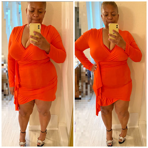 Customer photo review of Sexy Solid V Neck Wrapped Skirt Plus Size Dresses