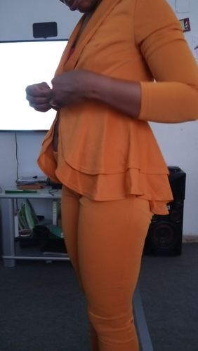 Customer photo review of Fashion Casual Solid Split Joint Flounce Turndown Collar Long Sleeve Two Pieces