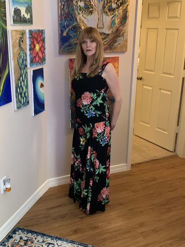 Customer photo review of Joseph Ribkoff Black/Multi Floral Print Square Neck Sleeveless Camisole 201542 NEW