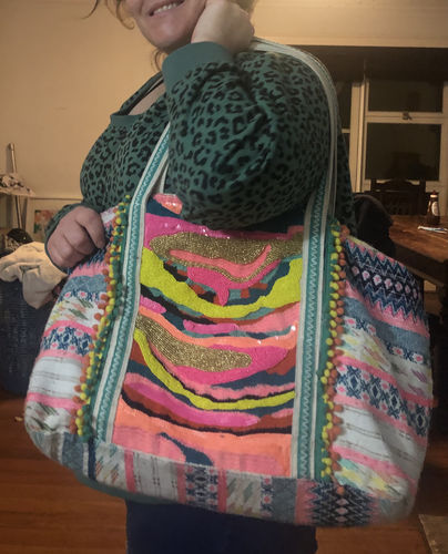 Customer photo review of Daphne Embellished Multi-colored Hand Beaded Tote