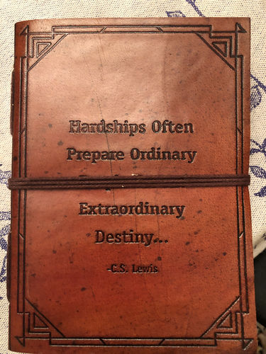 Customer photo review of Hardships And Extraordinary Journey C.S. Lewis Quote Leather Journal - 7x5