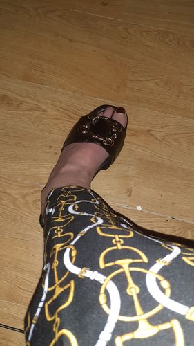 Customer photo review of Juliette Black Gold Buckle Flat Sandals