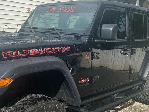 Customer photo review of Rubicon hood vinyl decal set for 2019-2021 Jeep Wrangler