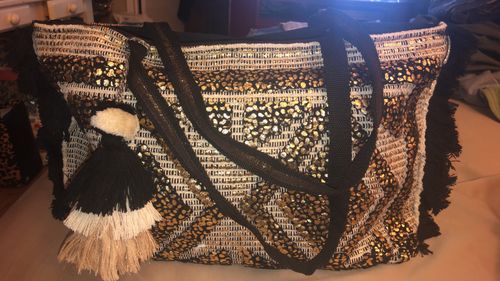 Customer photo review of Gold Foil Tufted Black And Gold Hand Woven Tote