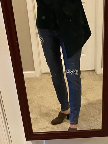 Customer photo review of Joseph Ribkoff Denim Blueberry Spangled Pearl Detail Patch Jeans 201994 NEW