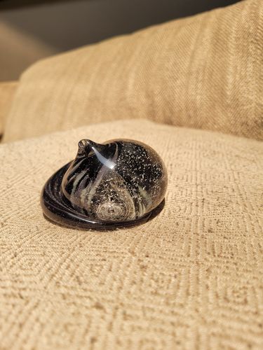 Customer photo review of Half-tone Memorial Sleeping Glass Cat - Contains Cremation Ash in Glass