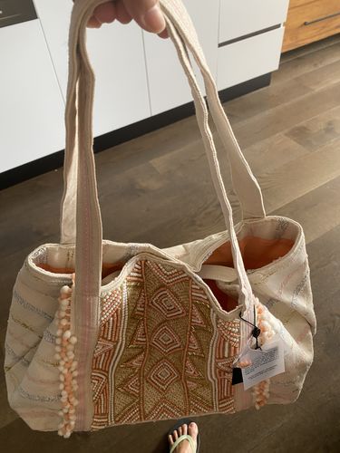 Customer photo review of Rose Gold Tote-Hand Beaded Metallic Tote For Women