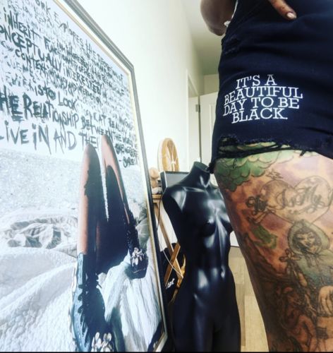 Customer photo review of IT'S A BEAUTIFUL DAY Black Distressed Shorts