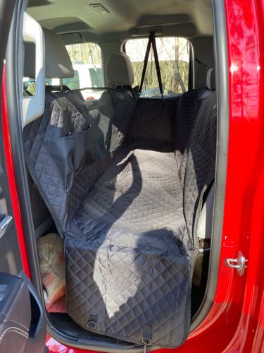Customer photo review of Dog Back Seat Cover + FREE Dog Seat Belt Buckle