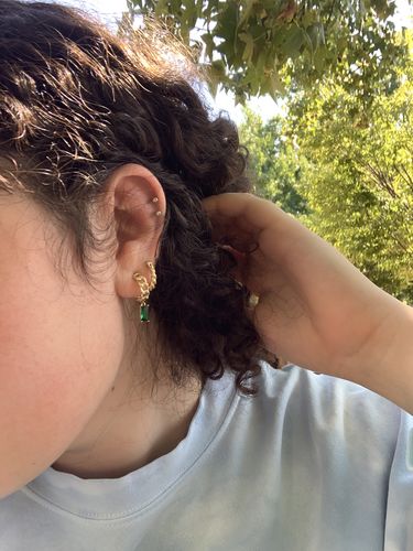Customer photo review of Green Glimmer Earrings