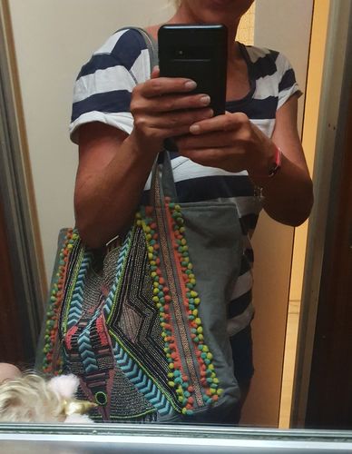 Customer photo review of Gargoyle Embellished Gray Hand Beaded Tote