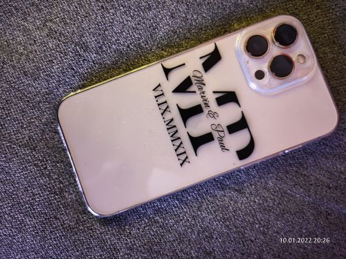 Customer photo review of ID Case - 2 Buchstaben , 2 Namen, Wunschdatum, Transparent Silikon, Schwarz