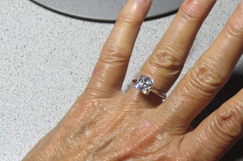 Customer photo review of Classic Solitaire Princess Cut sona diamond sterling silver ring