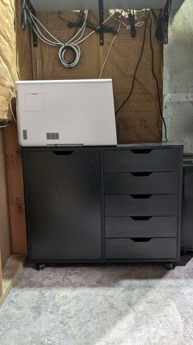 Customer photo review of Black 5 Drawer Wood Dresser Chest with Door | DEVAISE