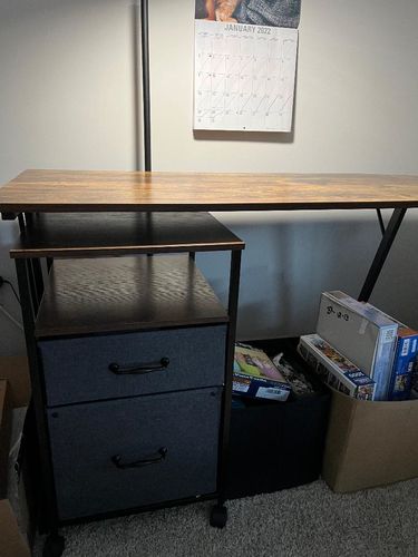 Customer photo review of Black/Rustic Brown 2 Drawer Mobile File Cabinet with shelf | DEVAISE