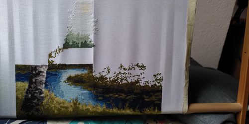 Customer photo review of Kreuzstich - Leuchtturm im Dorf | 42x32 cm