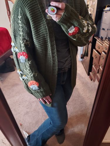 Customer photo review of ELFSHE Mushroom & Flowers Hand Embroidered Cardigan