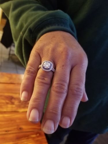 Customer photo review of Double Halo Moissanite Split Shank Pave Engagement Ring